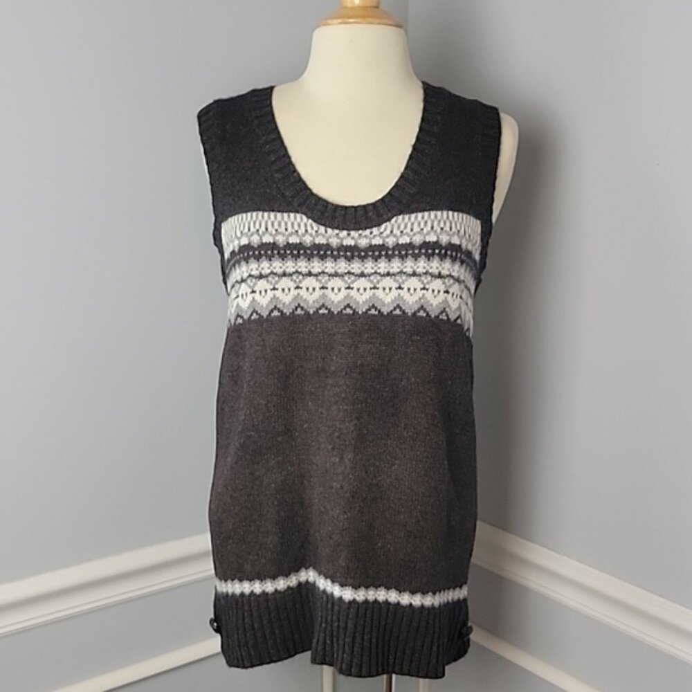 BANANA REPUBLIC Brown Fair Isle Wool Cashmere Blend Scoop Neck Sweater Vest L‎